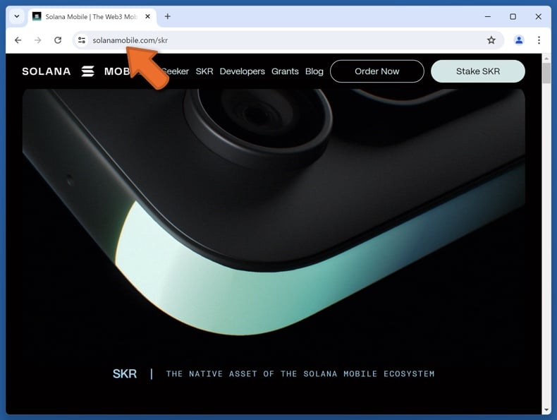 Appearance of the real [URL] website (solanamobile.com)