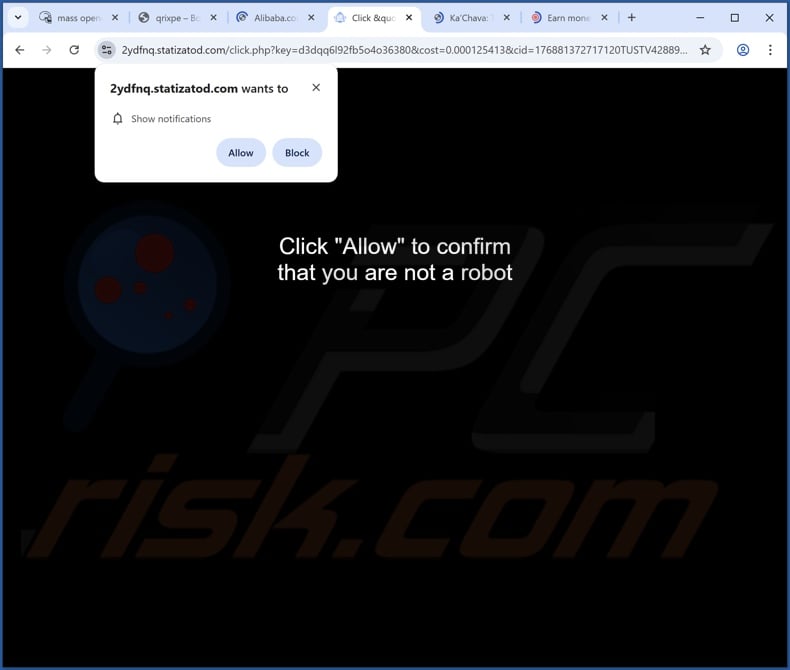 statizatod[.]com pop-up redirects
