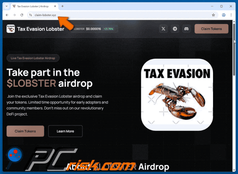 Appearance of Tax Evasion Lobster ($LOBSTER) Airdrop scam