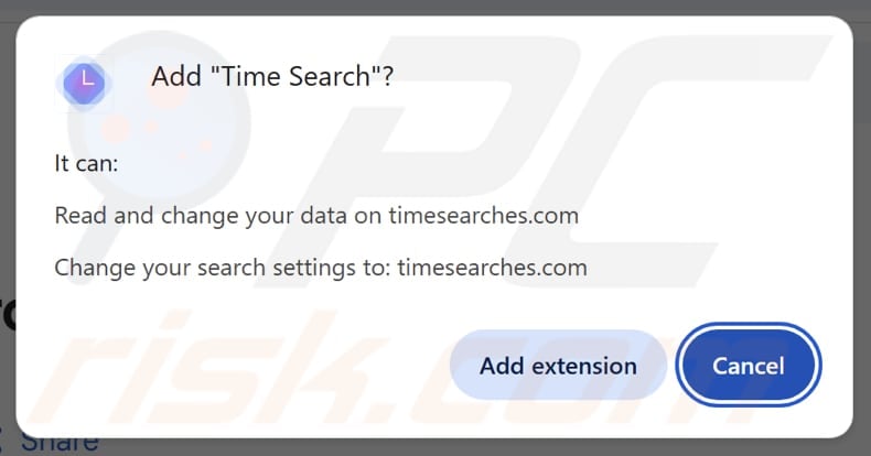Time Search browser hijacker asking for permissions
