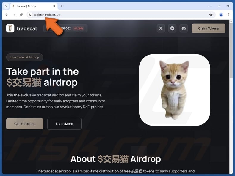 Fake tradecat Airdrop website