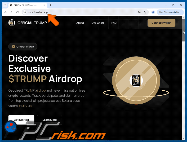 Trump Token Airdrop scam email promoted phishing site