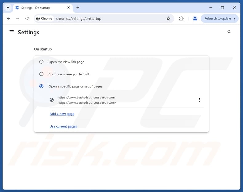 Removing trustedsourcessearch.com from Google Chrome homepage