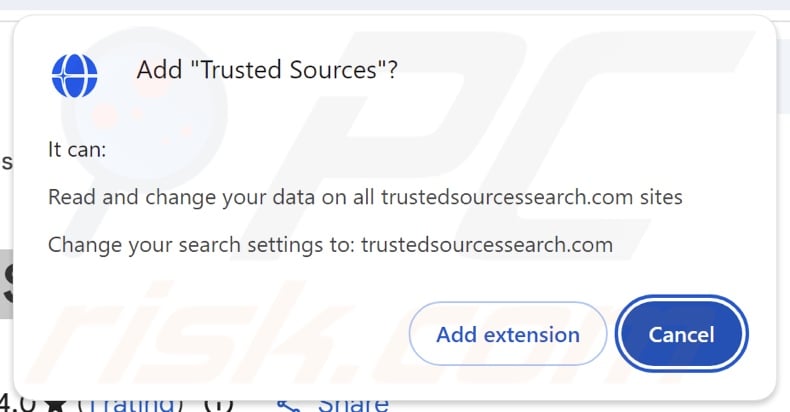 Trusted Sources browser hijacker asking for permissions