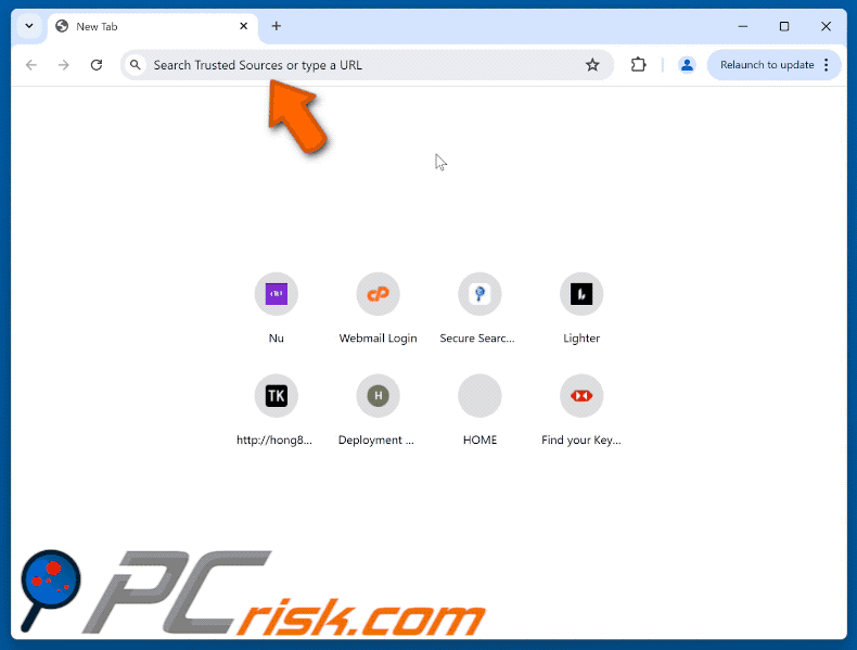 Trusted Sources browser hijacker redirecting to Bing (GIF)