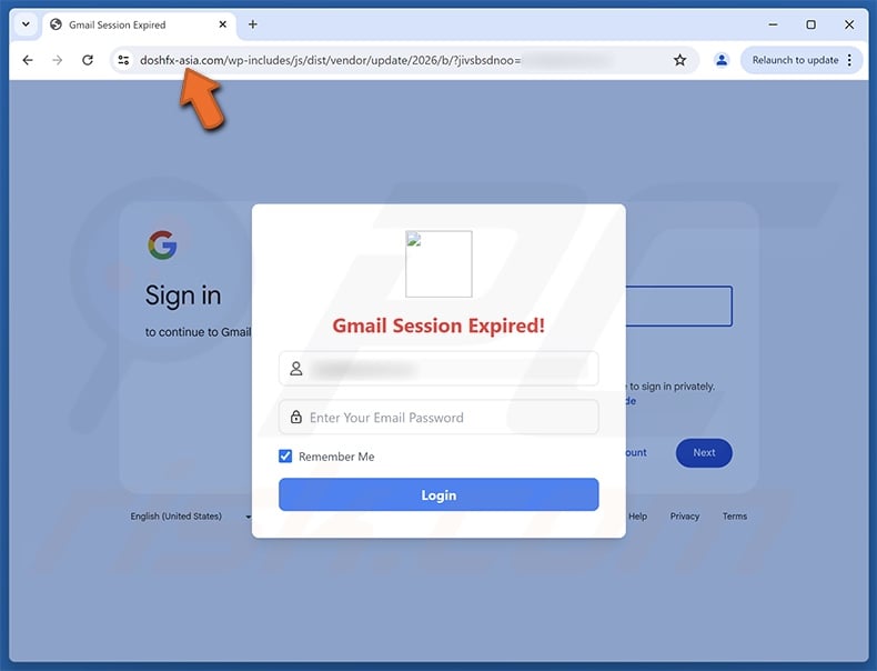 Urgent Notice - Service Update Required scam email promoted phishing site