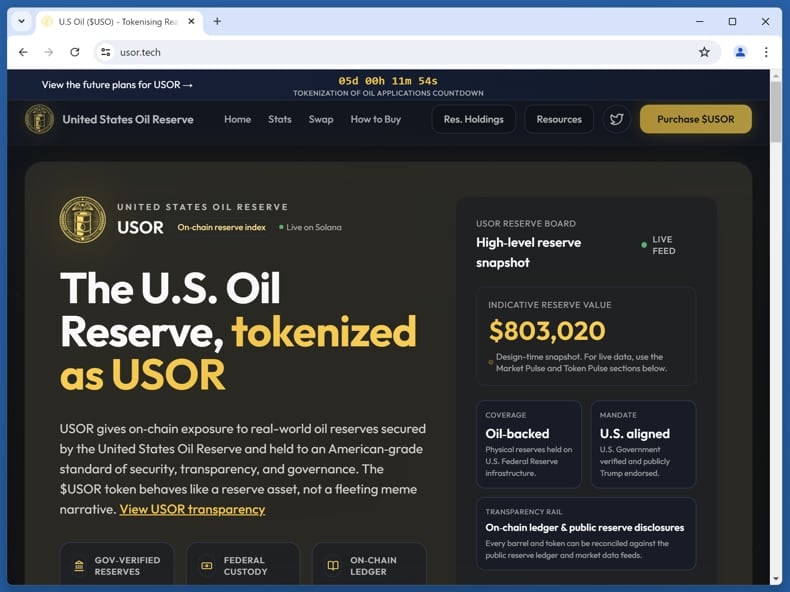 U.S Oil ($USOR) Airdrop Scam original website (usor.tech)