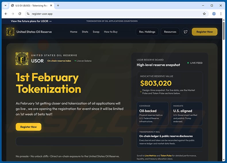 U.S Oil ($USOR)-themed drainer website (register-usor[.]app)