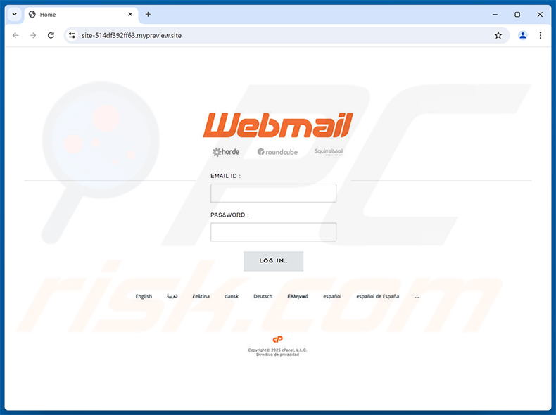 Phishing site promoted via Webmail Password Validation email scam (2026-01-27)