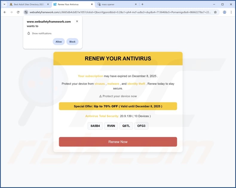 websafetyframework[.]com pop-up redirects