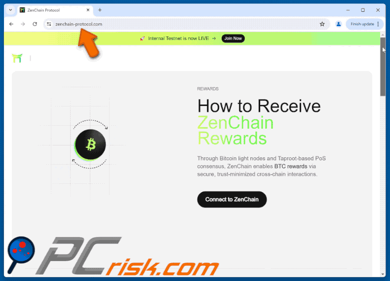Appearance of the fake ZenChain Rewards website (GIF)