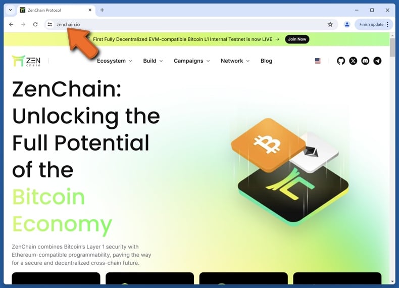 Appearance of the real ZenChain website (zenchain.io)