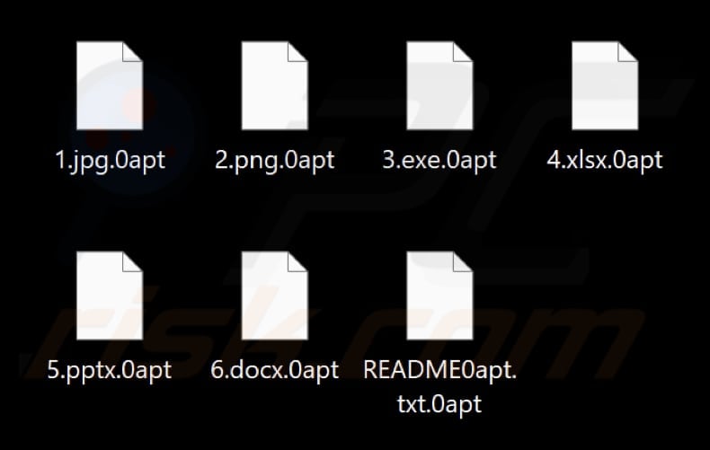 Files encrypted by 0apt Locker ransomware (.0apt extension)
