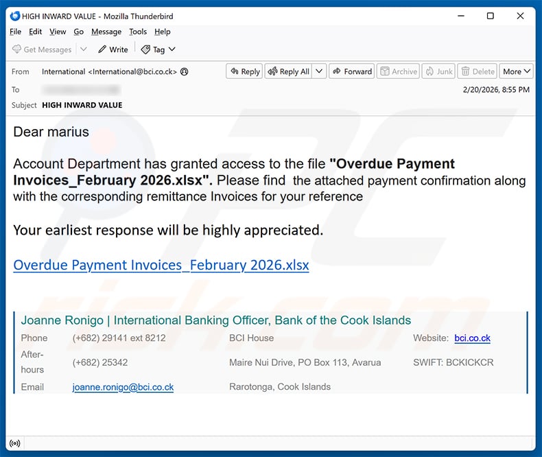 Account Department email scam (2026-02-25)
