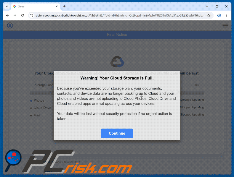 Account Details Issue - Cloud Storage Email Scam appearance