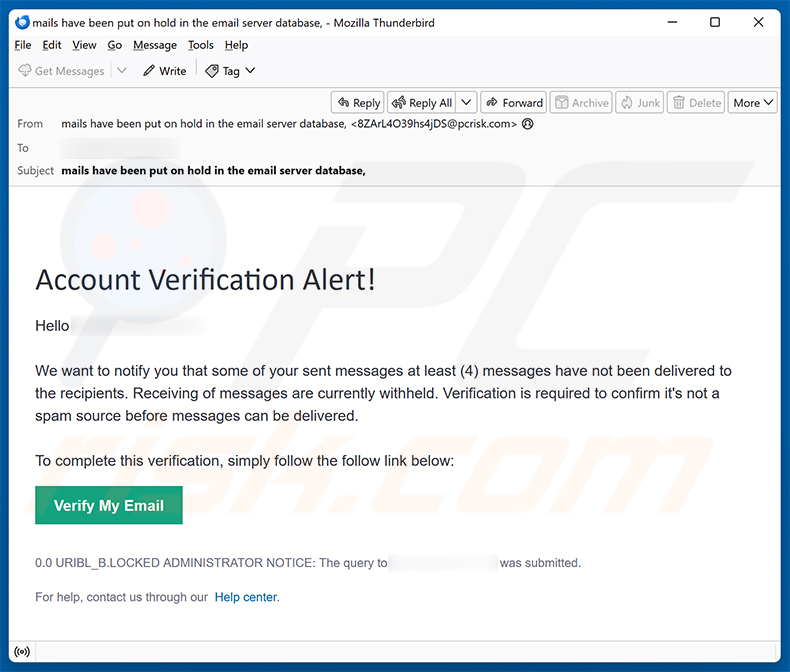 Account Verification Alert email scam (2026-02-03)