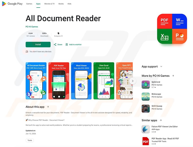 All Document Reader app distributing Anatsa trojan