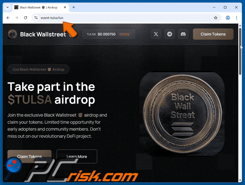 Appearance of Black Wallstreet ($TULSA) Airdrop scam