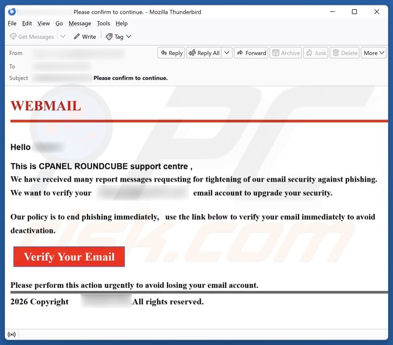 Email Account Failure Notice email spam campaign