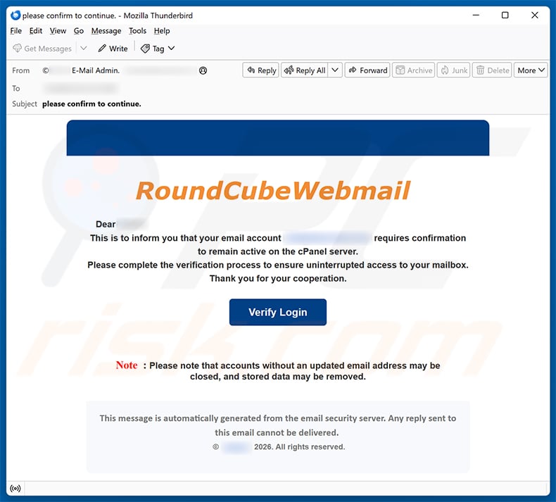 cPanel Roundcube - Email Verification scam (2026-02-25)
