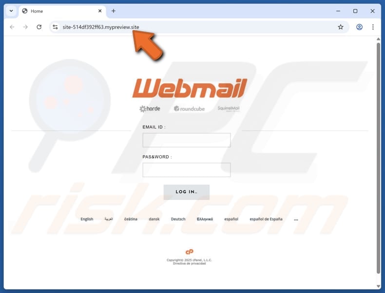 cPanel Warning - Account Shutdown Email Scam fake site
