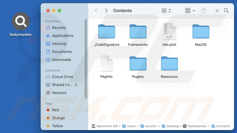 DailyHandler adware installation folder