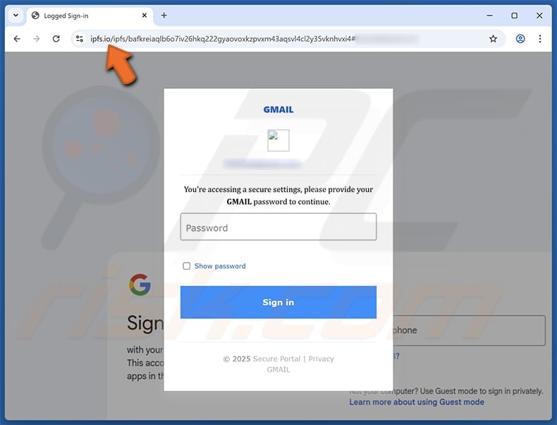 Email Account Closure Scam fake website