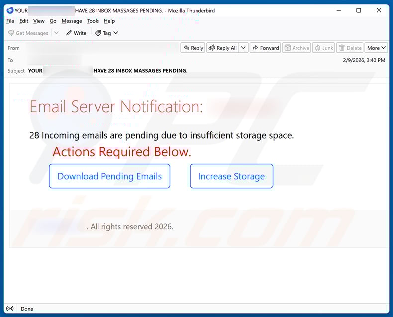 Email Server Notification scam (2026-02-11)