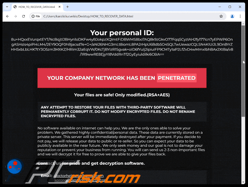 End ransomware ransom note (HOW_TO_RECOVER_DATA.html)