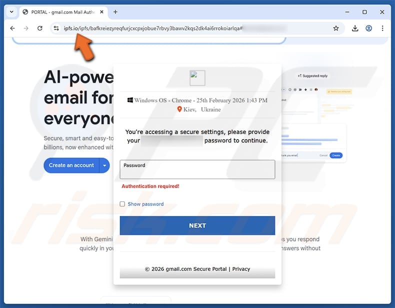 FINAL WARNING: Mailbox Upgrade Required Email Scam fake website