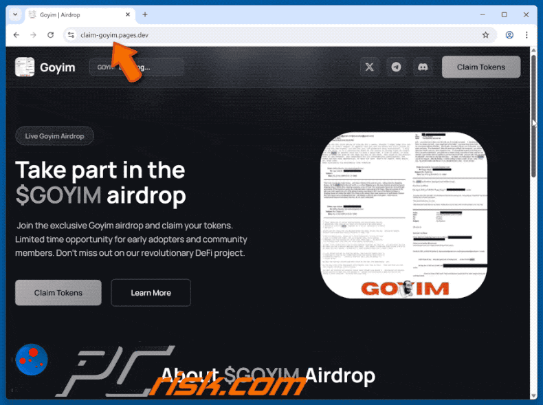Appearance of Goyin Airdrop scam
