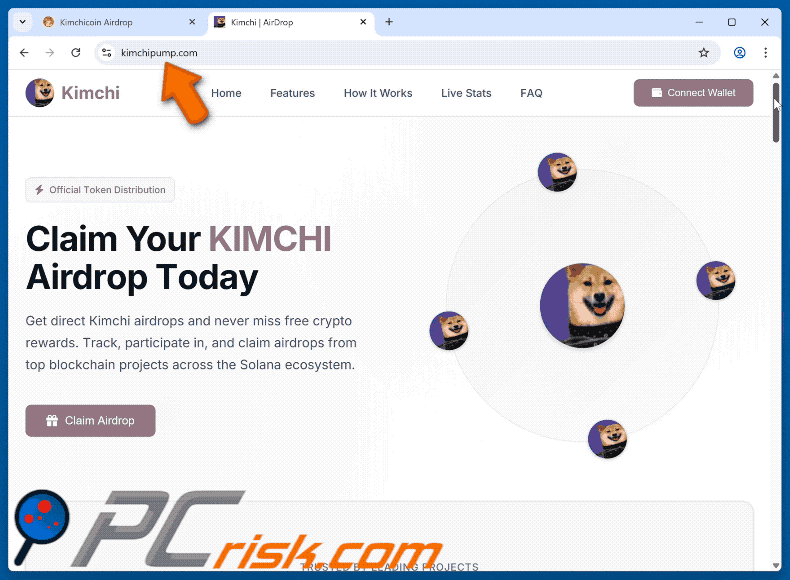 Appearance of KIMCHI Airdrop scam