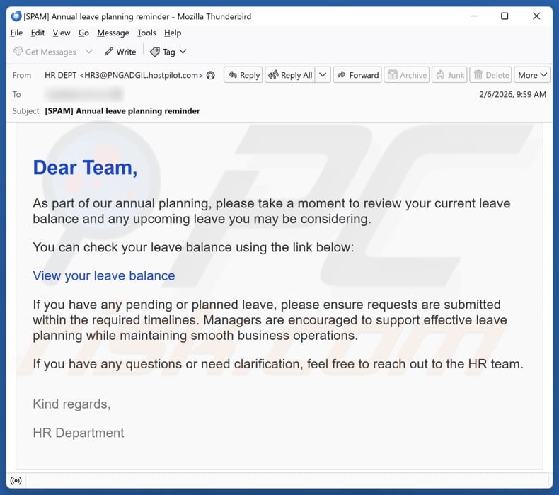 Email Account Failure Notice email spam campaign