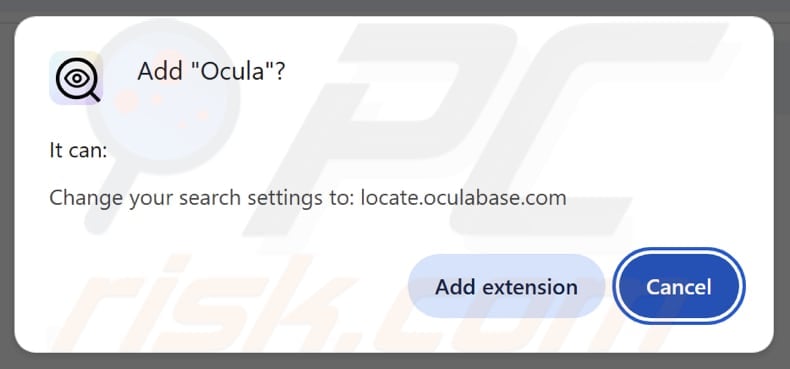Ocula browser hijacker asking for permissions