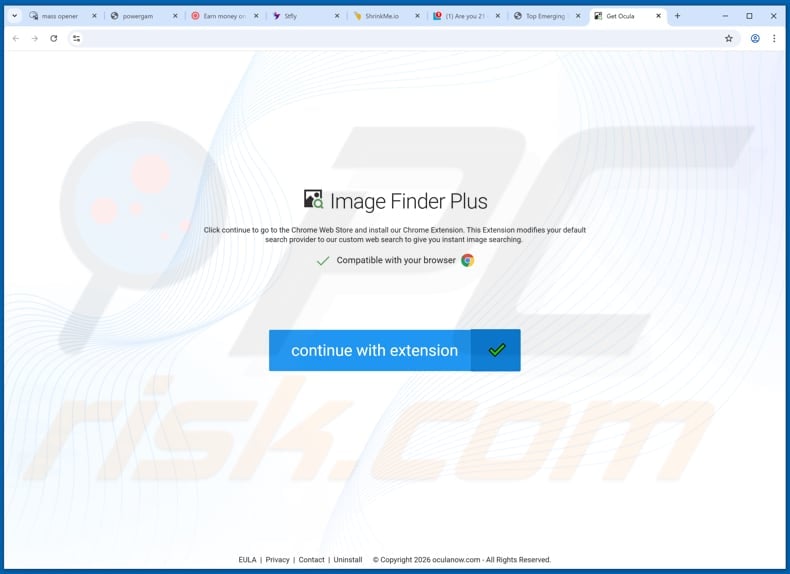 locate.oculabase.com redirect promoter of the previous version called Image Finder Plus