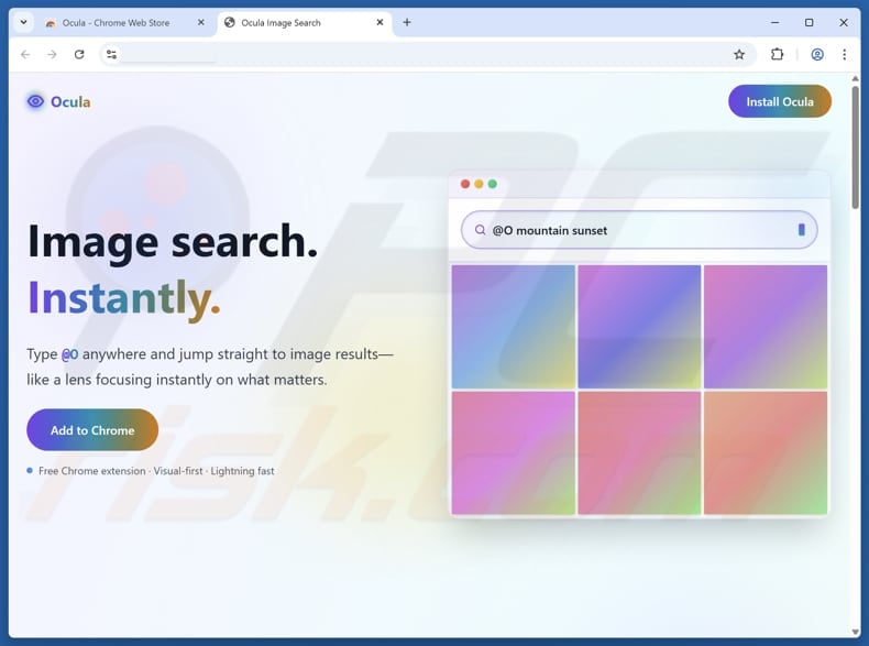 Website used to promote Ocula browser hijacker