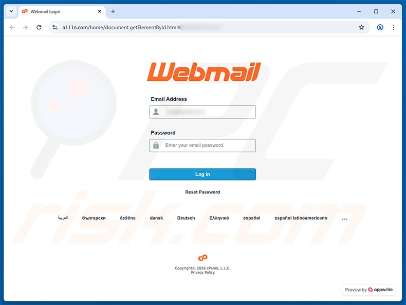 Phishing site promoted via Login From A New Device email scam (2026-02-11)