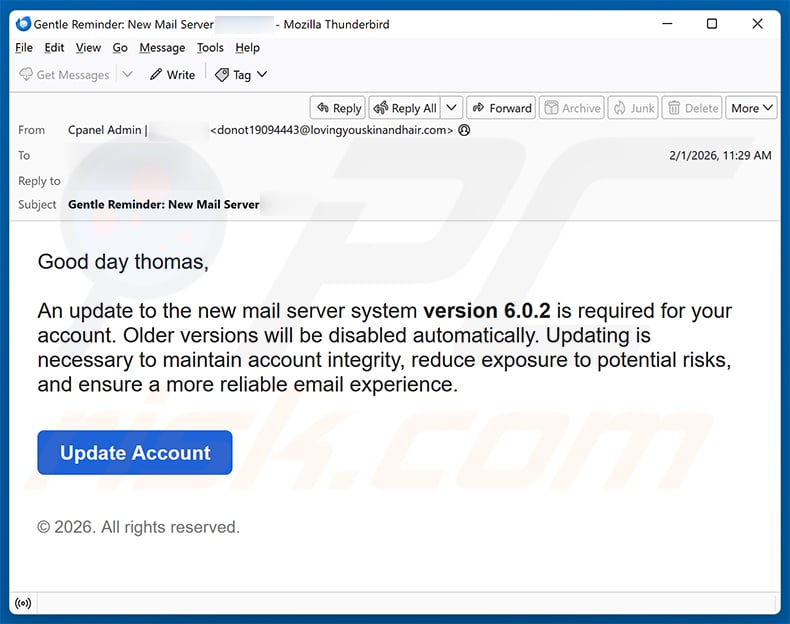New Mail Server System Version 6.0.2 email scam (2026-02-04)