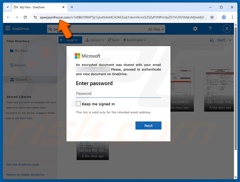 Phishing site promoted via OneDrive - You Received Some Files Email Scam (2026-02-25)