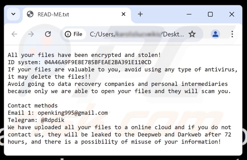 Open ransomware text file (READ-ME.txt)