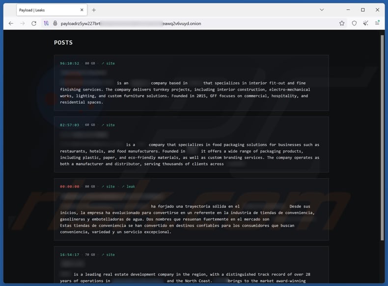 Payload ransomware data leaking site