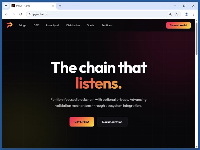 PYRA Airdrop Scam real page (pyrachain.io)