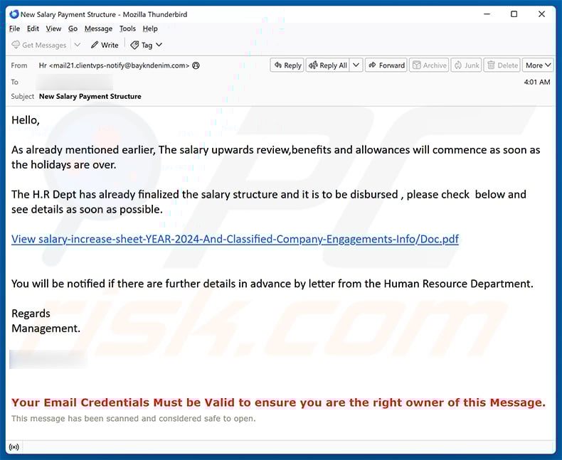 Salary Review email scam (2026-02-04)