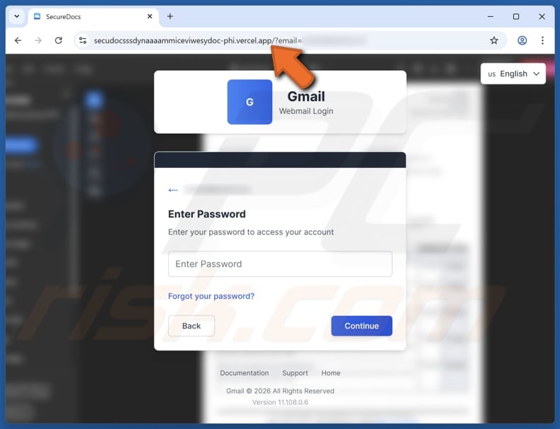 SecureDocs Document Delivery Email Scam fake website