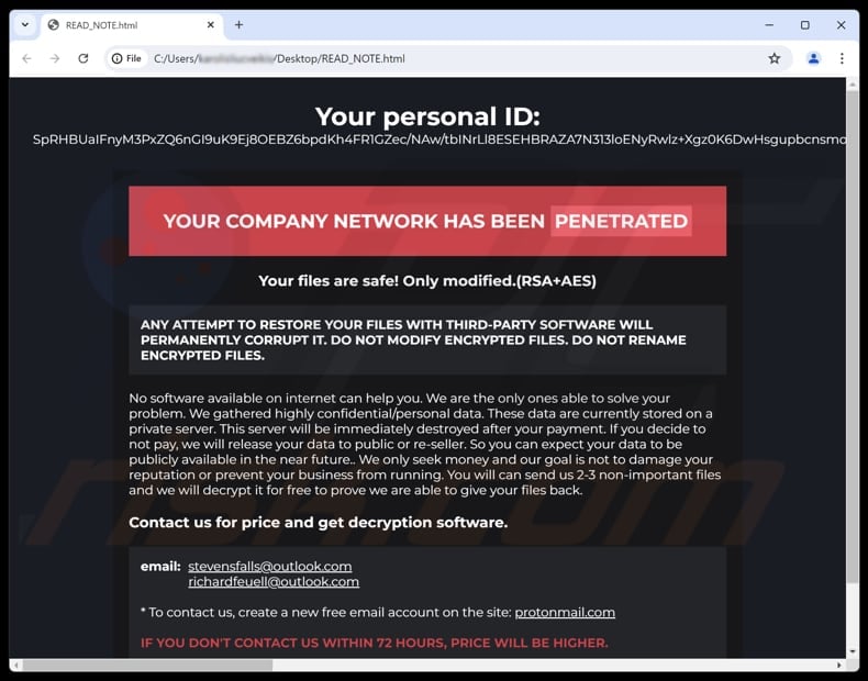 Strike ransomware ransom note (READ_NOTE.html)