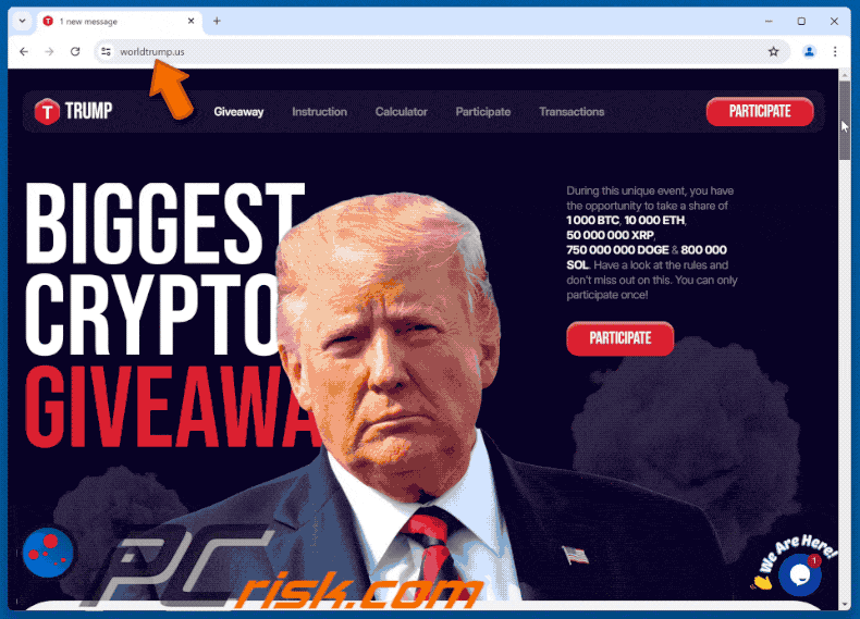 Appearance of Trump Crypto Giveaway scam