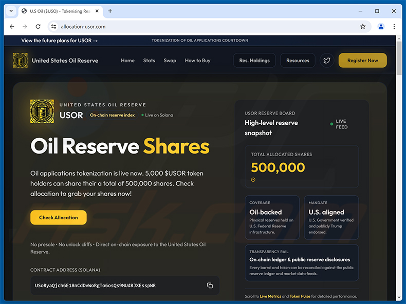 U.S Oil ($USOR) drainer website - (allocation-usor[.]com)