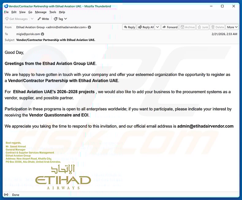 Etihad email scam (2026-02-25)