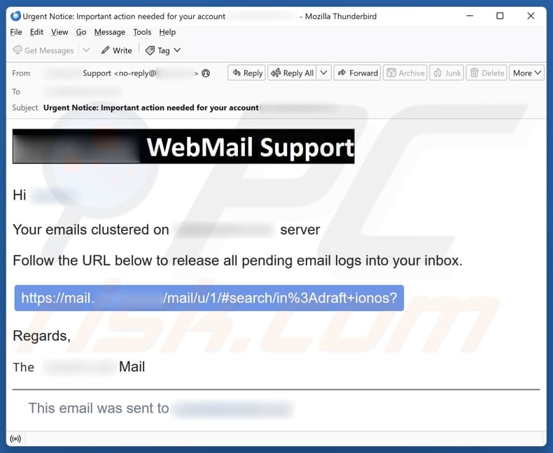 Email Account Failure Notice email spam campaign