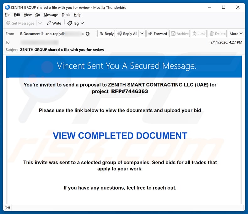 Secured Message email scam (2026-02-12)